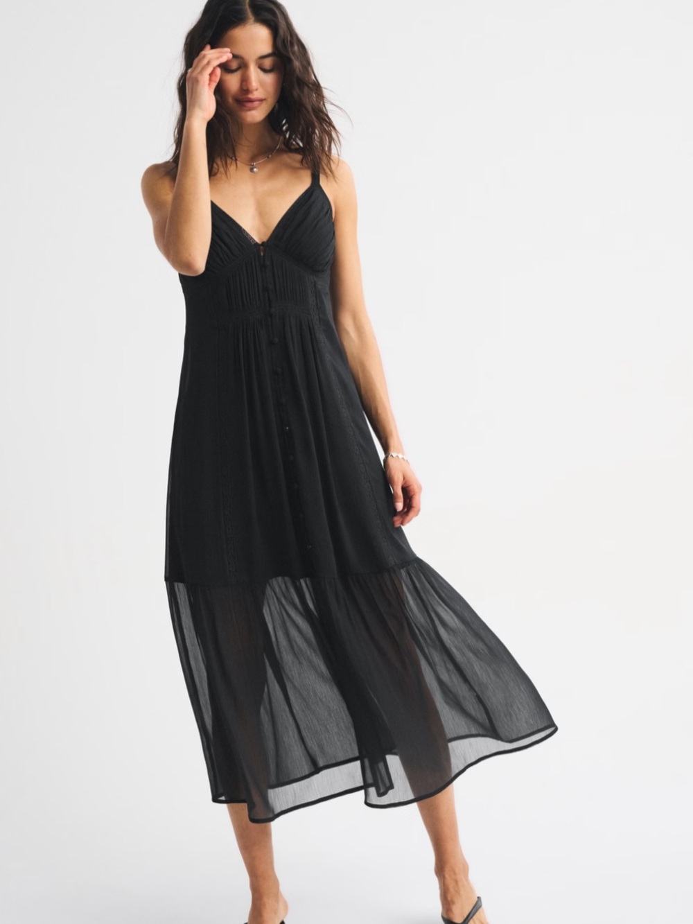 Abercrombie & Fitch Black Bra-Free Button-Through Midi Dress